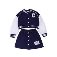 Girls' 2-Piece Set – Baseball Jacket + Slim Skirt | Printed Chic Sport Outfit – 3 to 14 Years