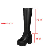 Bottes femmes noires à talons épais – Bottes hautes élastiques style punk avec plateforme chunky, parfaites pour l’automne/hiver et les soirées