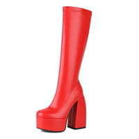 Bottes femmes noires à talons épais – Bottes hautes élastiques style punk avec plateforme chunky, parfaites pour l’automne/hiver et les soirées