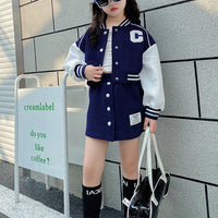 Girls' 2-Piece Set – Baseball Jacket + Slim Skirt | Printed Chic Sport Outfit – 3 to 14 Years