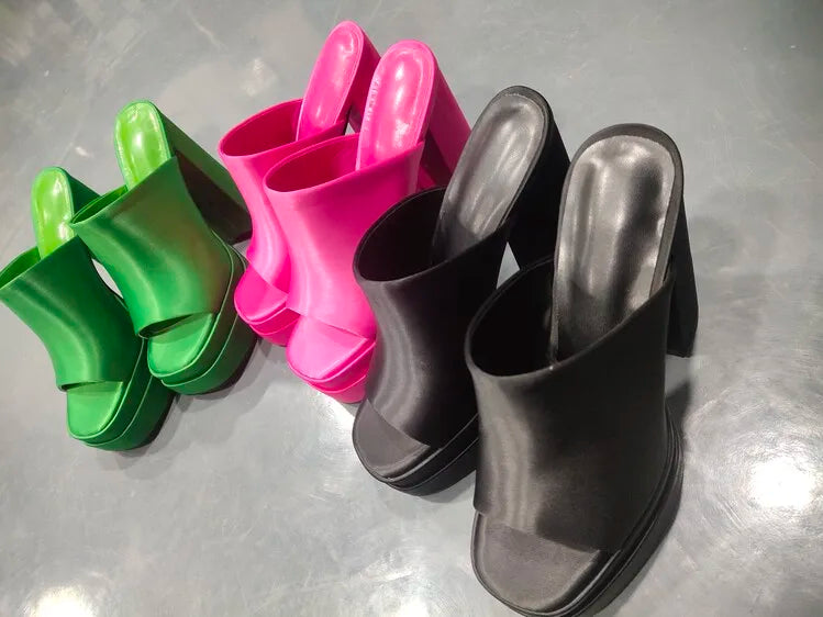 Sandales Femme Luxe à Talon Haut 15,5 cm – Mules Plateforme Carrée Style Designer Été | Fonleader XY-00019