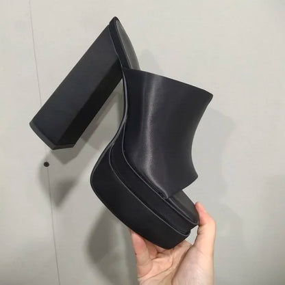 Sandales Femme Luxe à Talon Haut 15,5 cm – Mules Plateforme Carrée Style Designer Été | Fonleader XY-00019