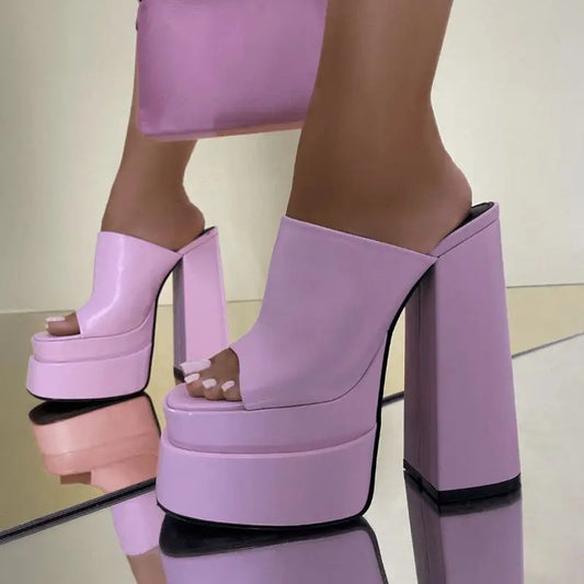 Escarpins Plateforme Femme à Lacets – Talon Haut 14 cm Style Chunky Open Toe en Cuir Véritable | Fonleader XY-19