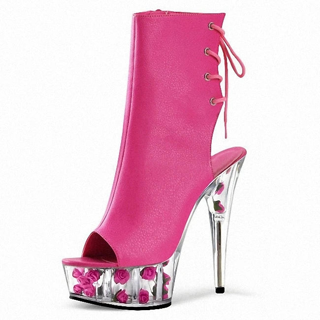Chaussures été femme – Talon 15 cm, bout ouvert, lacets et design coloré
