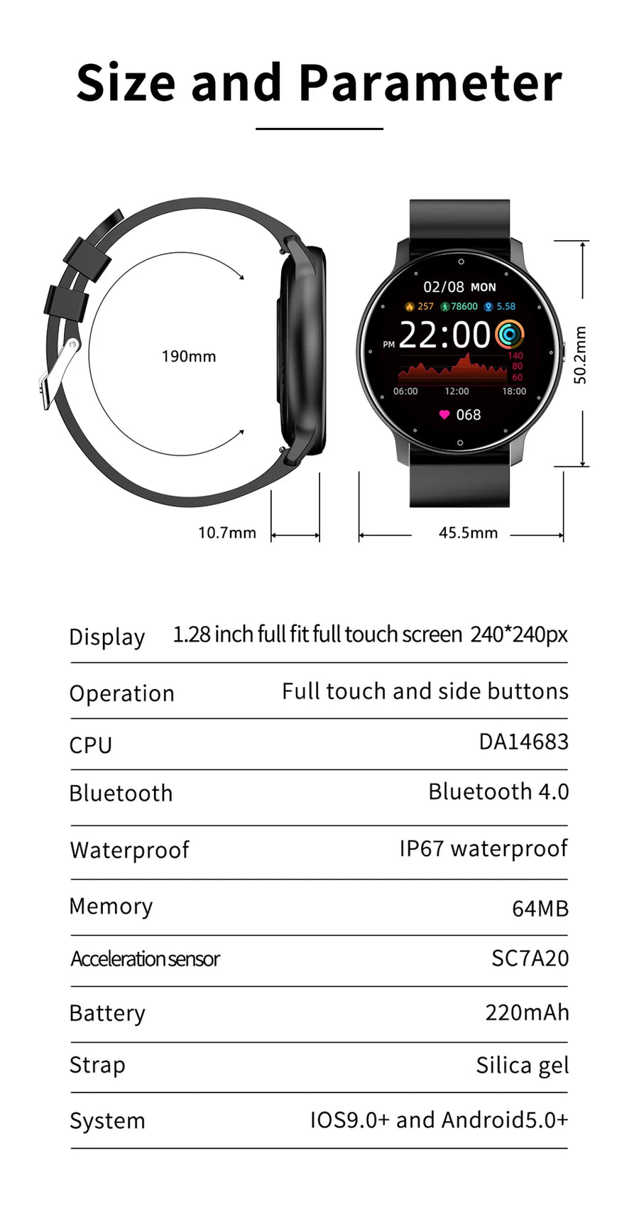 LIGE BW0223™ – Montre Connectée Sport; Santé Homme/Femme