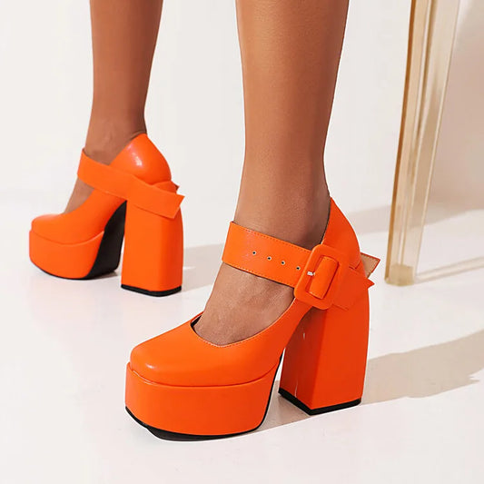 Sandales Femme à Plateforme Épaisse 14 cm – Talon Original | Fonleader HC-3578-5 – Orange, Blanc ou Noir