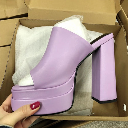 Escarpins Plateforme Femme à Lacets – Talon Haut 14 cm Style Chunky Open Toe en Cuir Véritable | Fonleader XY-19