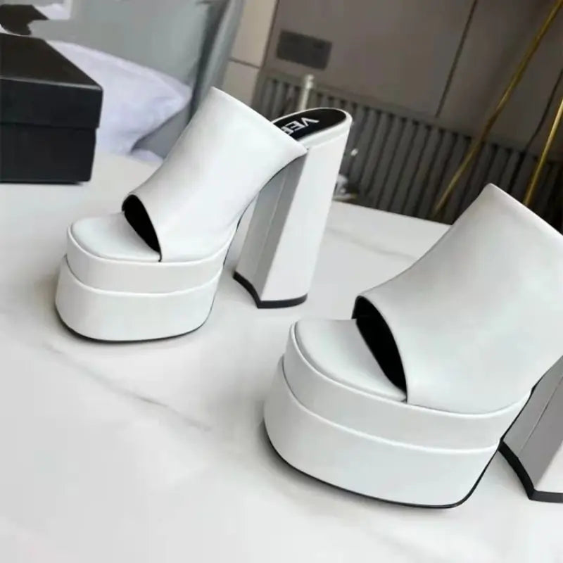 Escarpins Plateforme Femme à Lacets – Talon Haut 14 cm Style Chunky Open Toe en Cuir Véritable | Fonleader XY-19