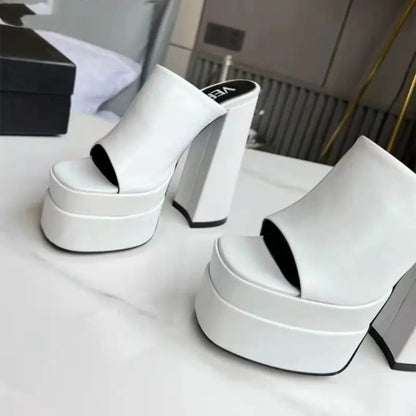 Escarpins Plateforme Femme à Lacets – Talon Haut 14 cm Style Chunky Open Toe en Cuir Véritable | Fonleader XY-19