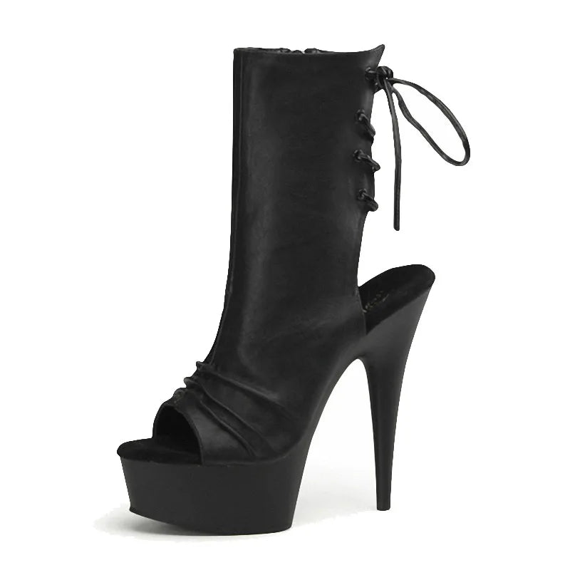 Chaussures été femme – Talon 15 cm, bout ouvert, lacets et design coloré