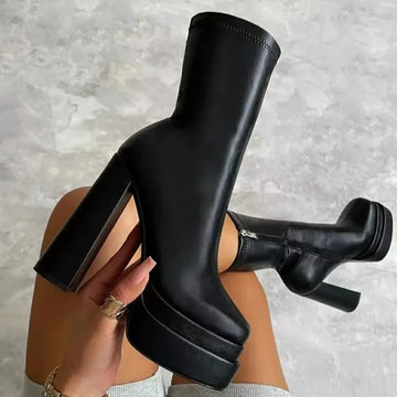 Bottines Femme Grande Taille Hiver/Automne – Bottes Courtes en Similicuir Chaud avec Fermeture Éclair Latérale | HANA825