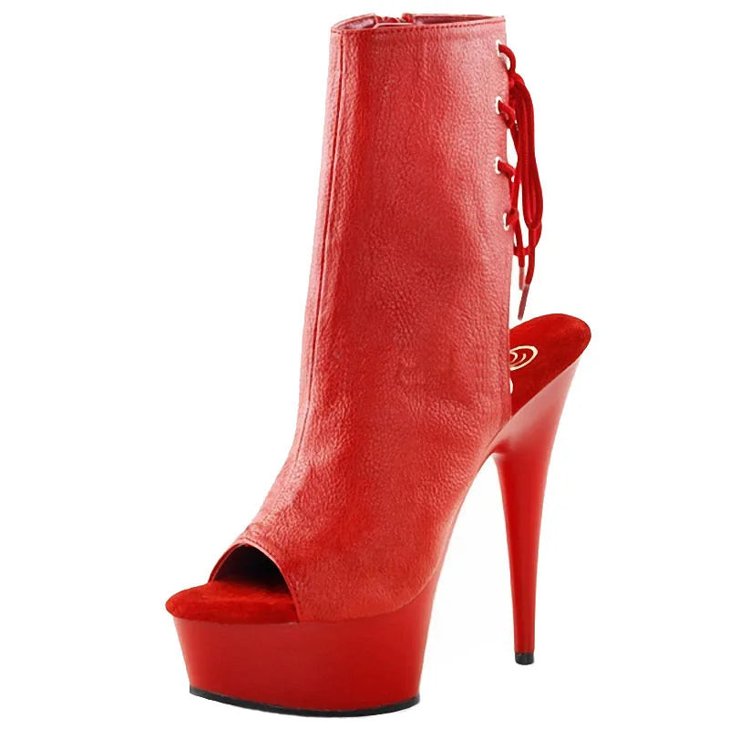 Chaussures été femme – Talon 15 cm, bout ouvert, lacets et design coloré