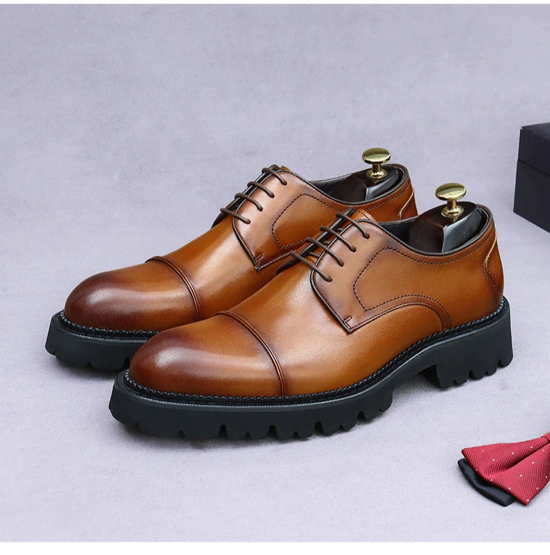 XXCZDOU, Retro Men's Shoes 2025 – Luxury Genuine Leather, Handmade, Elegant British Style, Comfortable Platform – Ideal for Wedding & Evening