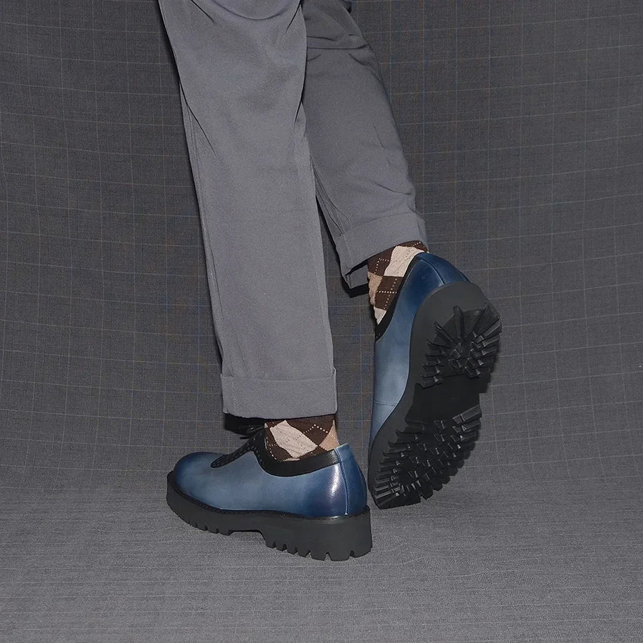 Men's Elegant Genuine Leather Oxford Shoes - Elevator Heel, Round Toe, Office & Casual Style