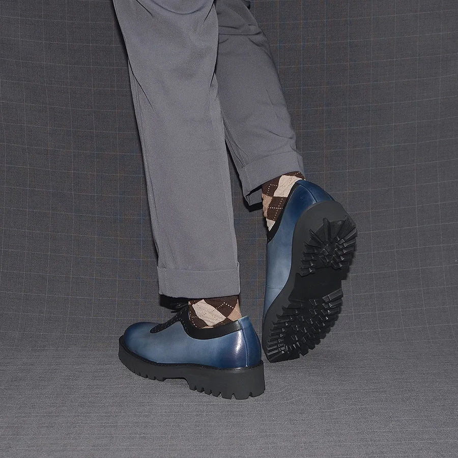 Men's Elegant Genuine Leather Oxford Shoes - Elevator Heel, Round Toe, Office & Casual Style