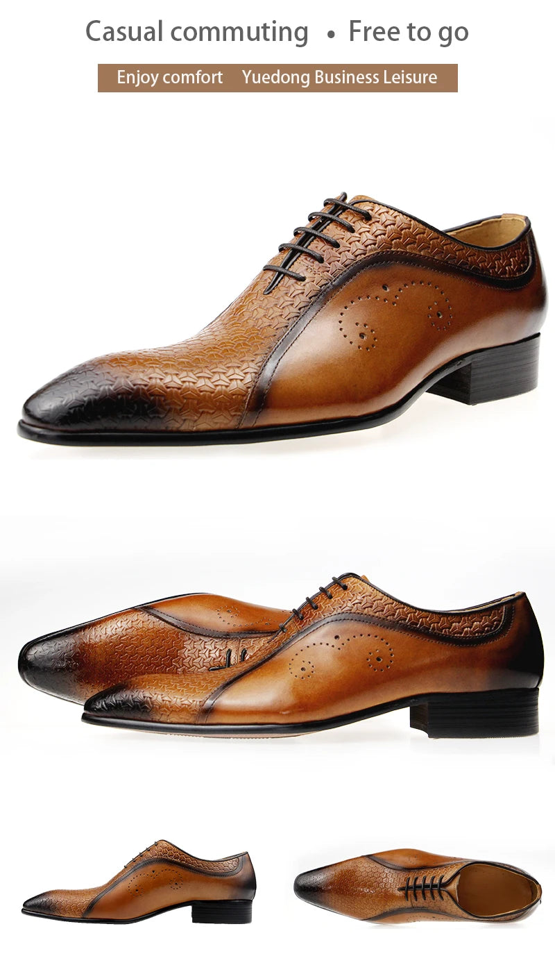 YOUYAZHUBU Men's Genuine Leather Oxford Shoes - Elegant and Breathable for Office, Wedding and Formal Occasions