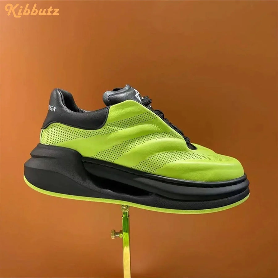 2025 Men's Sneakers - Mesh and Leather, Lace-Up, Casual Style