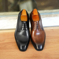 Italian Men's Dress Shoes - Luxury Genuine Leather Handmade Square Toe Lace Up Business &amp; Evening Shoes