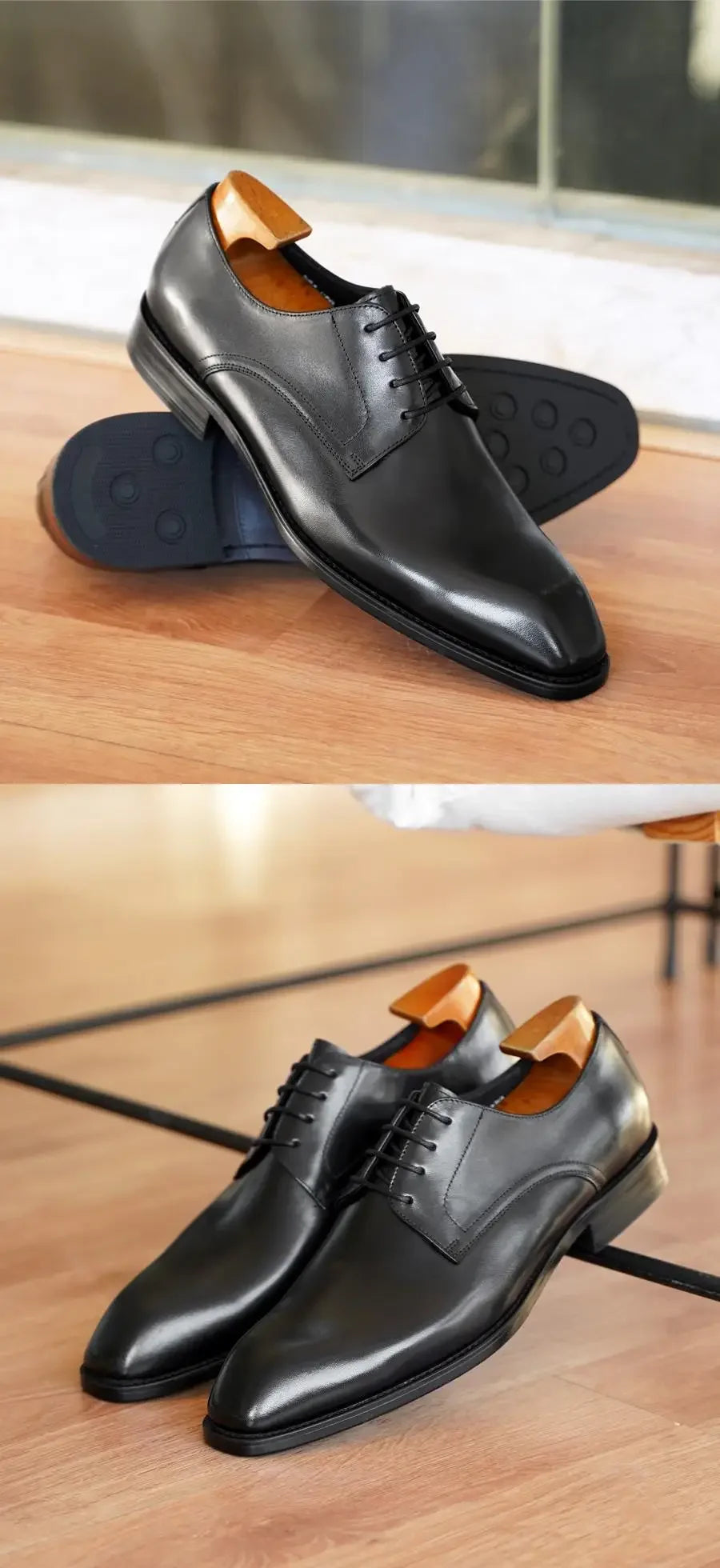 Italian Men's Dress Shoes - Luxury Genuine Leather Handmade Square Toe Lace Up Business & Evening Shoes