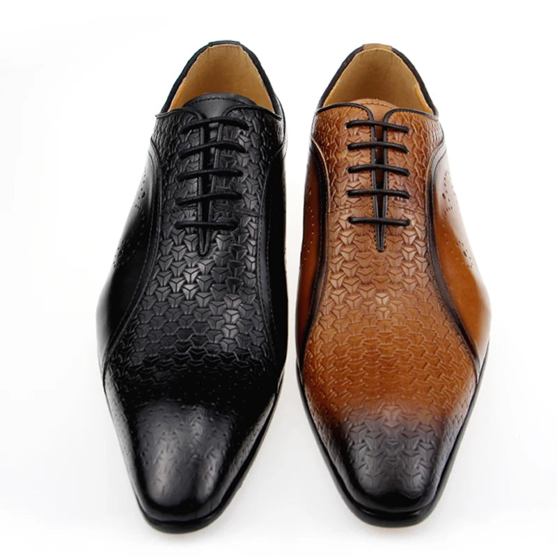 YOUYAZHUBU Men's Genuine Leather Oxford Shoes - Elegant and Breathable for Office, Wedding and Formal Occasions
