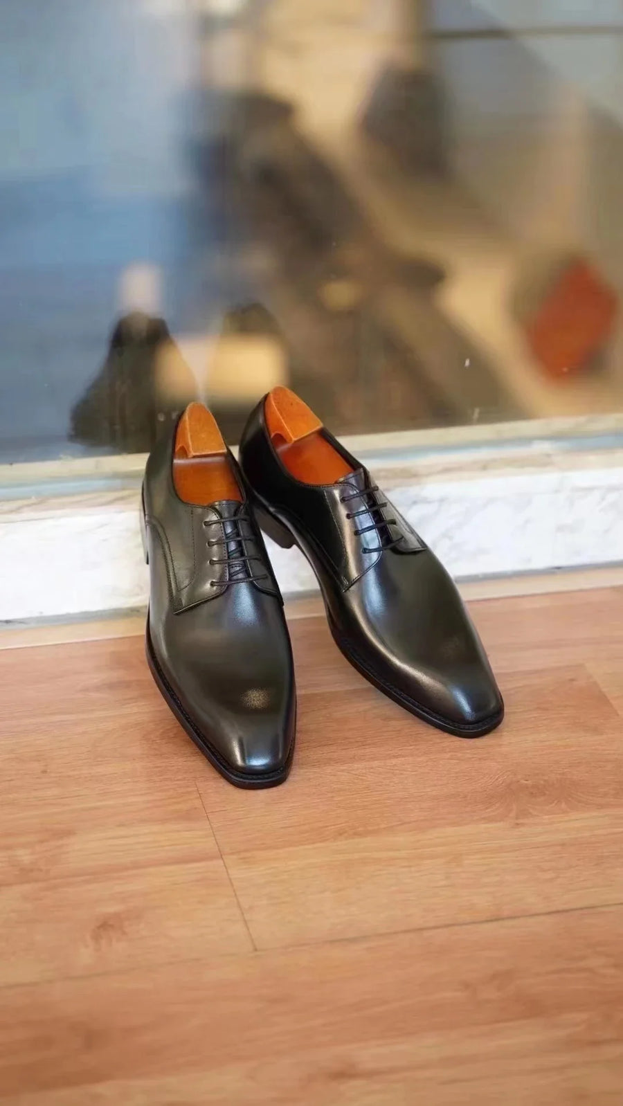 Italian Men's Dress Shoes - Luxury Genuine Leather Handmade Square Toe Lace Up Business & Evening Shoes