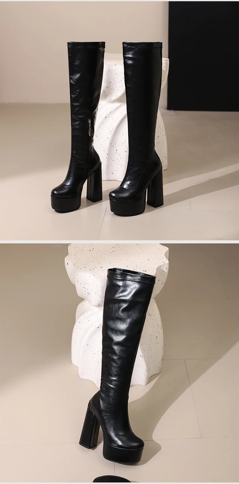 Bottes Femme Grande Taille à Talon Épais et Plateforme – FANAN AYY-A8-13 | Bottes Genou Élégantes &amp; Sexy Automne