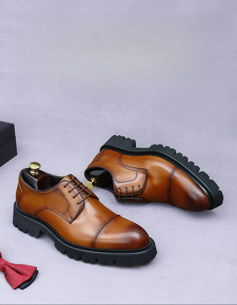 XXCZDOU, Retro Men's Shoes 2025 – Luxury Genuine Leather, Handmade, Elegant British Style, Comfortable Platform – Ideal for Wedding & Evening
