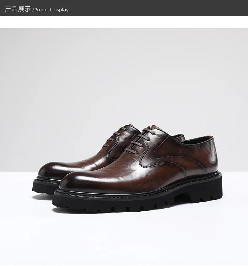 Men's Spring & Autumn Shoes - Genuine Leather Oxford Shoes with Thick Sole, Business & Casual Elegance