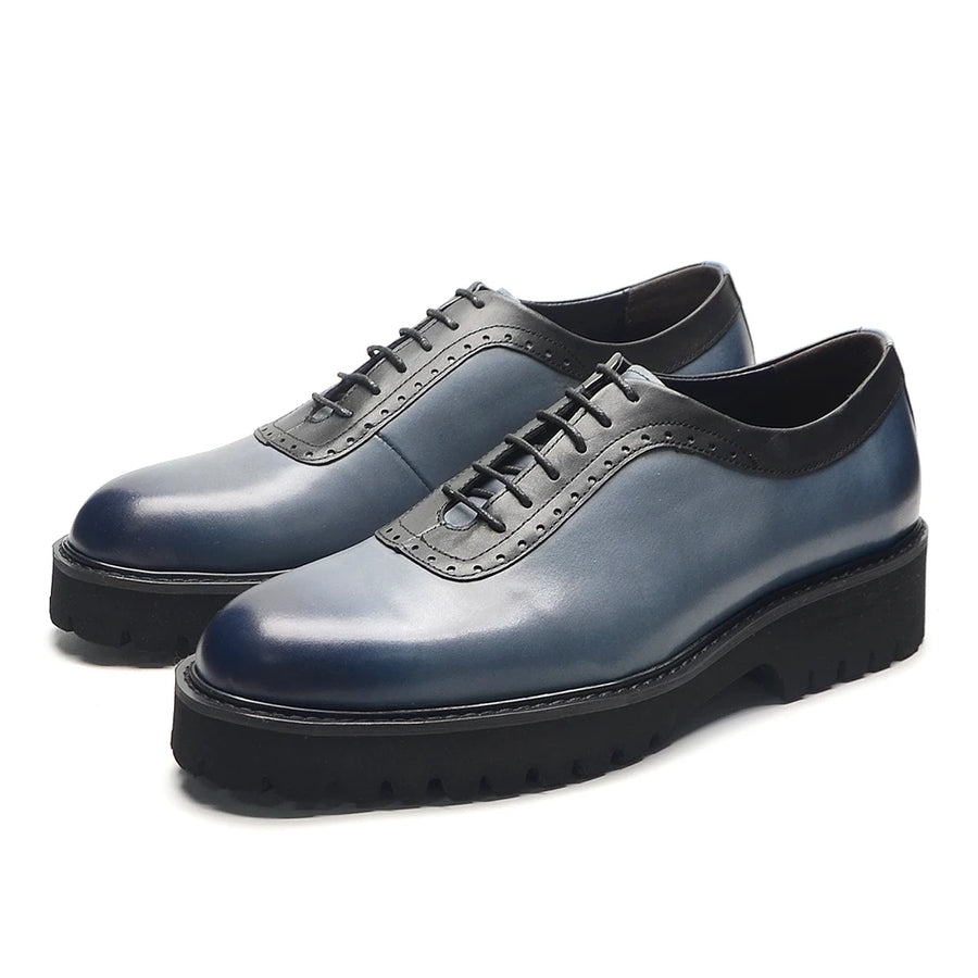 Men's Elegant Genuine Leather Oxford Shoes - Elevator Heel, Round Toe, Office & Casual Style