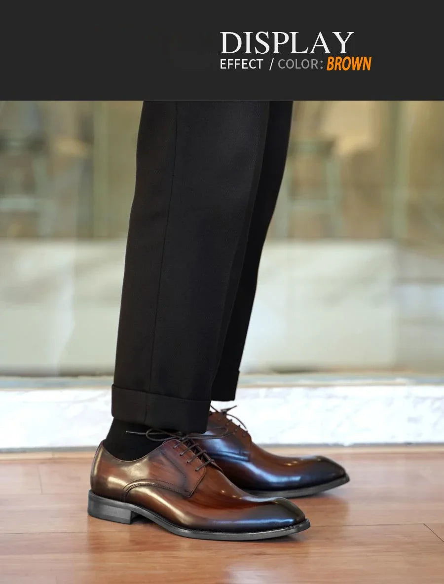 Italian Men's Dress Shoes - Luxury Genuine Leather Handmade Square Toe Lace Up Business & Evening Shoes