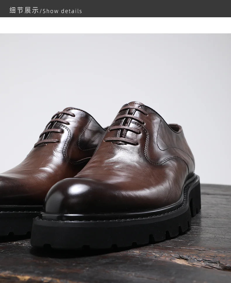 Men's Spring & Autumn Shoes - Genuine Leather Oxford Shoes with Thick Sole, Business & Casual Elegance