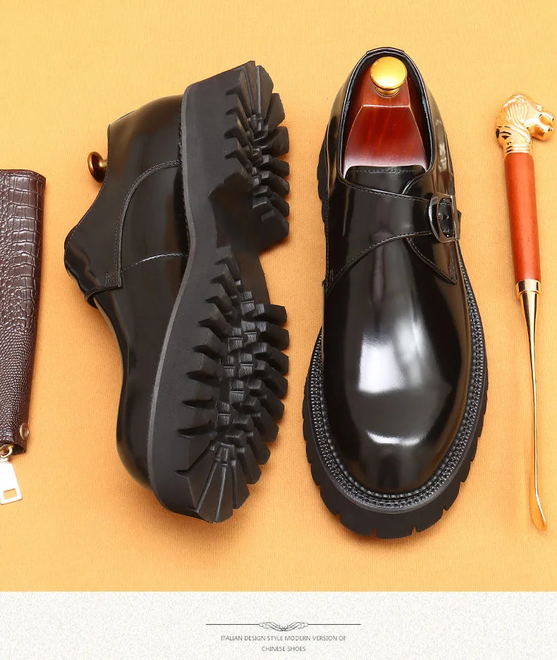 Men's Oxford & Derby - British Genuine Leather Shoes, Thick Sole, Elegant Business & Casual