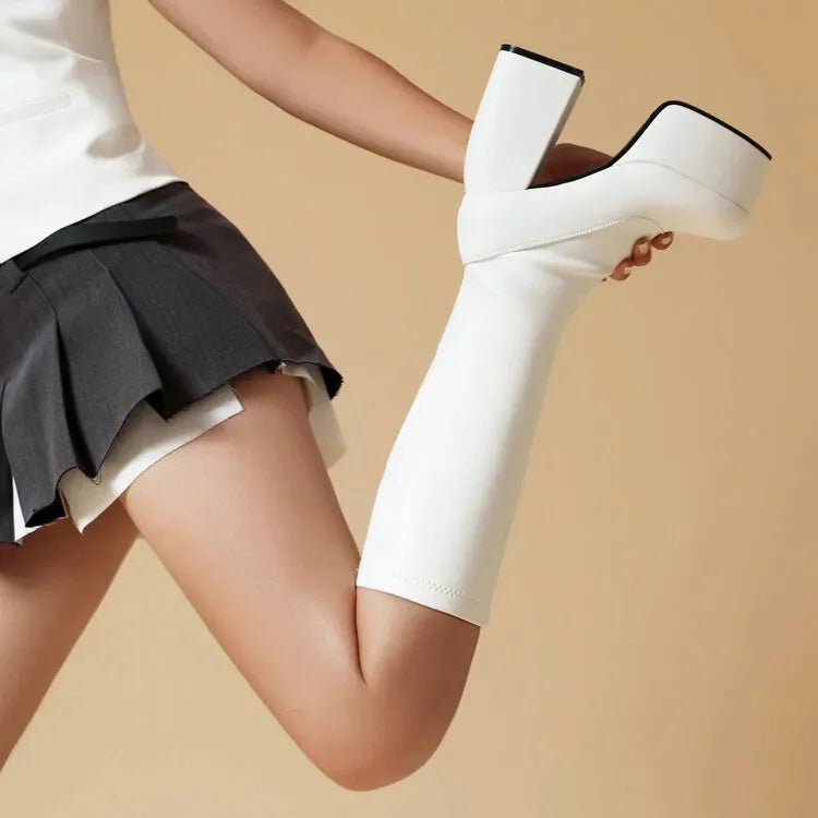 Bottes Femme Hautes à Plateforme – Talon Ultra Haut 13 cm, Bout Rond, Style Sexy Hiver | Cdwkckrcyy C-7-2