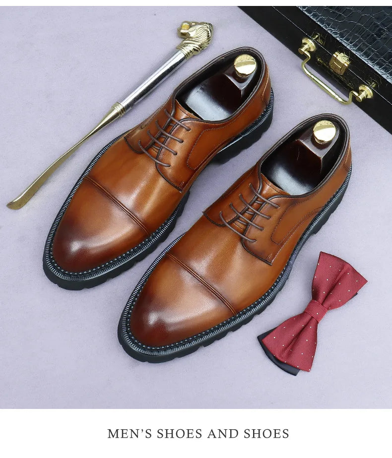 XXCZDOU, Retro Men's Shoes 2025 – Luxury Genuine Leather, Handmade, Elegant British Style, Comfortable Platform – Ideal for Wedding & Evening