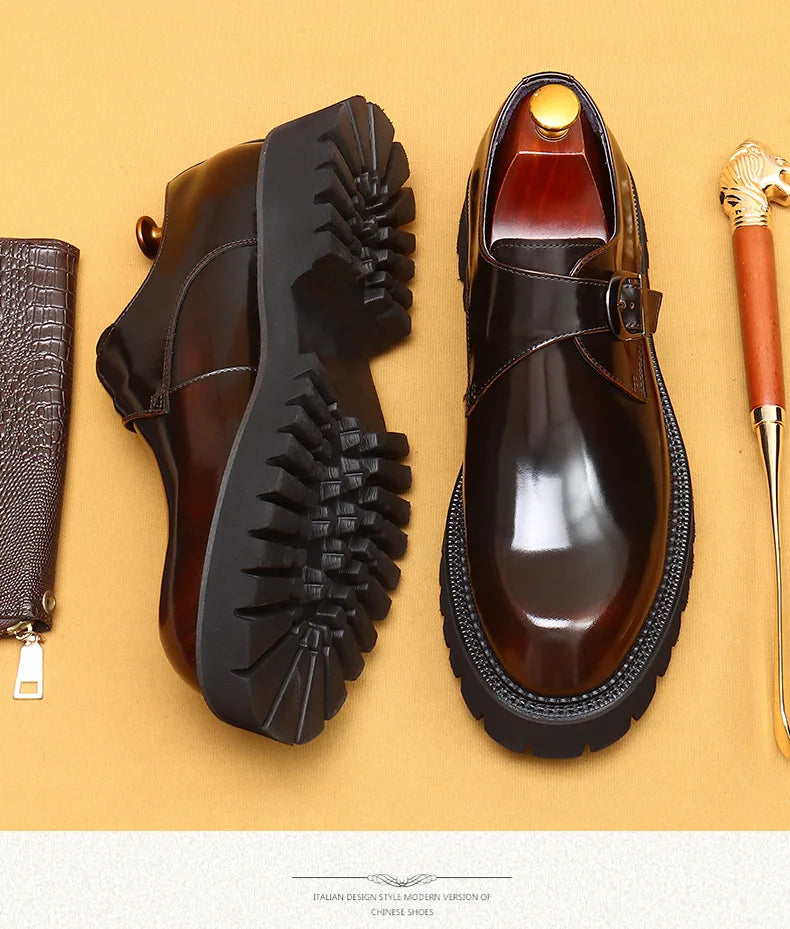 Men's Oxford & Derby - British Genuine Leather Shoes, Thick Sole, Elegant Business & Casual