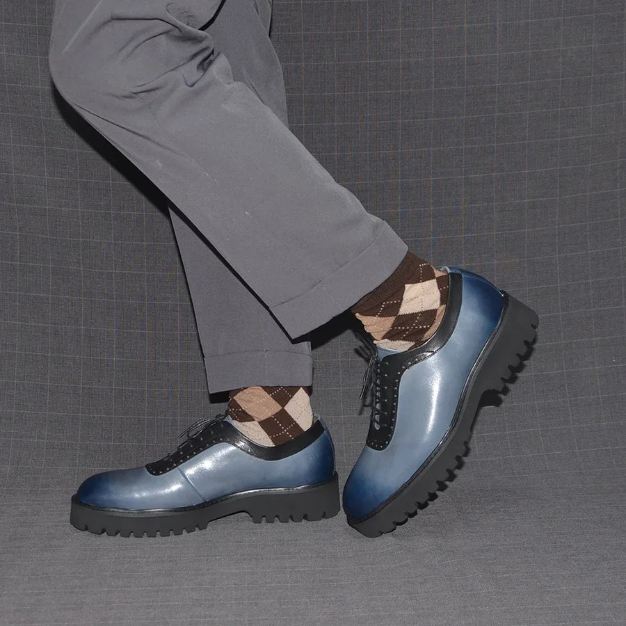 Men's Elegant Genuine Leather Oxford Shoes - Elevator Heel, Round Toe, Office & Casual Style
