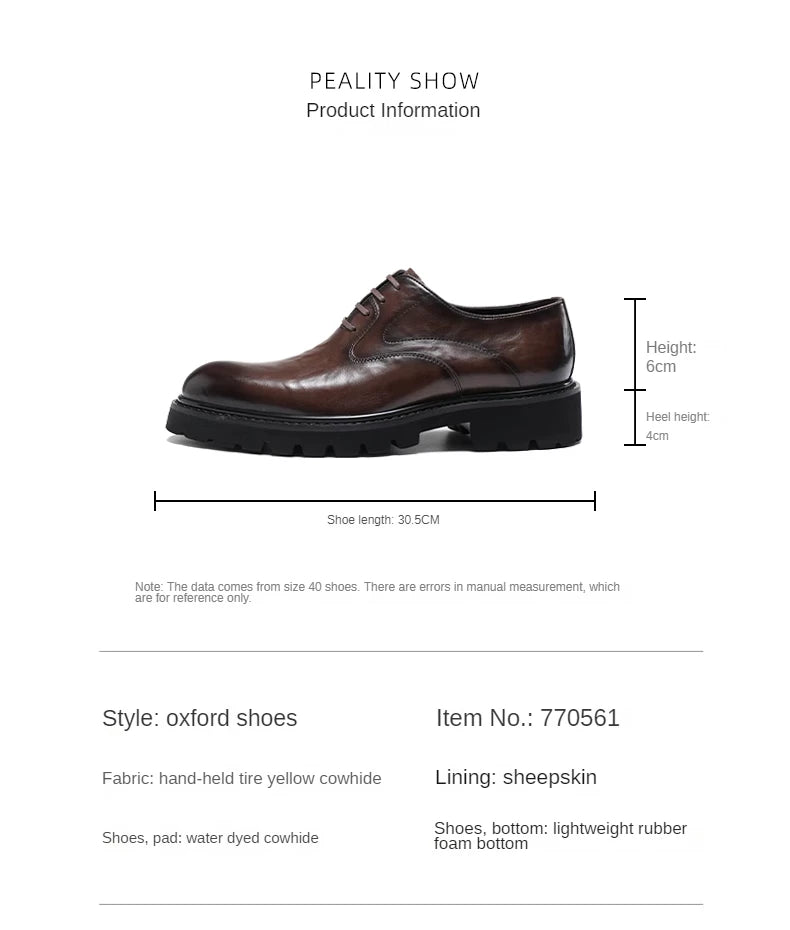 Men's Spring & Autumn Shoes - Genuine Leather Oxford Shoes with Thick Sole, Business & Casual Elegance