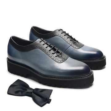 Chaussures Oxford Homme Élégantes en Cuir Véritable – Talon Réhaussant, Bout Rond, Style Bureau et Casual
