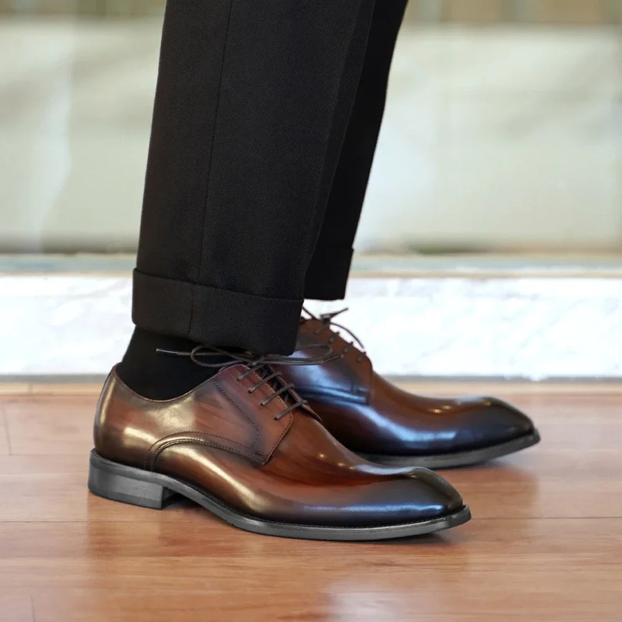 Italian Men's Dress Shoes - Luxury Genuine Leather Handmade Square Toe Lace Up Business & Evening Shoes