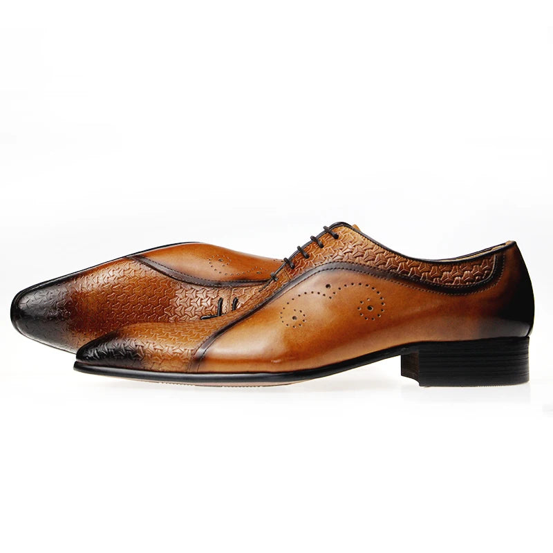 YOUYAZHUBU Men's Genuine Leather Oxford Shoes - Elegant and Breathable for Office, Wedding and Formal Occasions