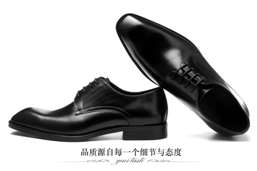 Italian Men's Dress Shoes - Luxury Genuine Leather Handmade Square Toe Lace Up Business & Evening Shoes