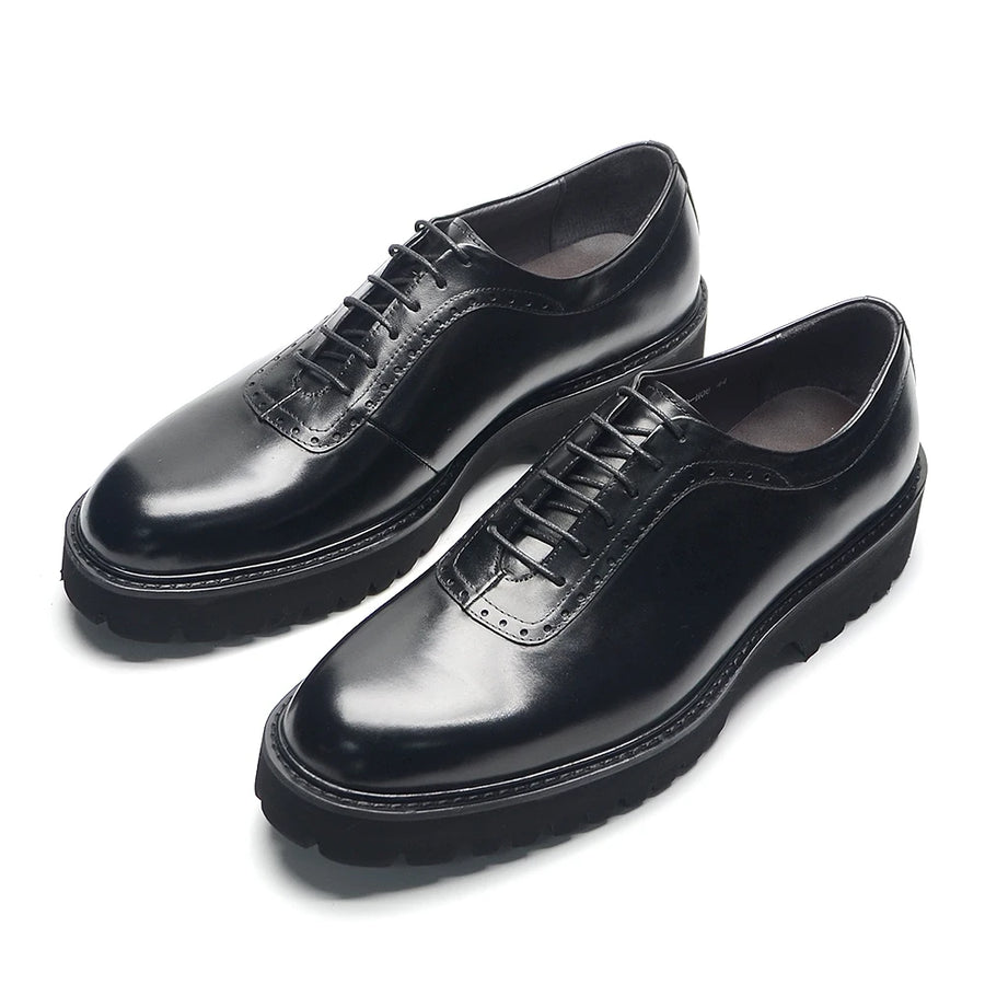 Men's Elegant Genuine Leather Oxford Shoes - Elevator Heel, Round Toe, Office & Casual Style