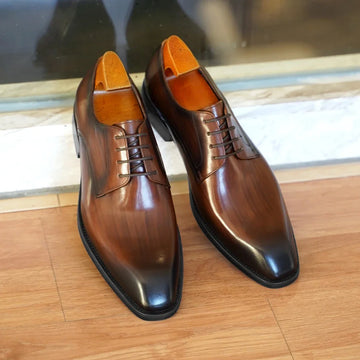 Chaussures habillées italiennes pour hommes – Luxe en cuir véritable, faites à la main, bout carré, lacets, idéales pour affaires et soirées
