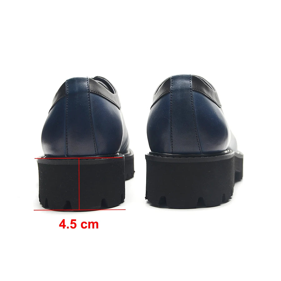 Men's Elegant Genuine Leather Oxford Shoes - Elevator Heel, Round Toe, Office & Casual Style
