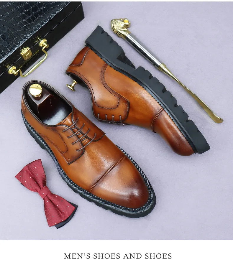 XXCZDOU, Retro Men's Shoes 2025 – Luxury Genuine Leather, Handmade, Elegant British Style, Comfortable Platform – Ideal for Wedding & Evening