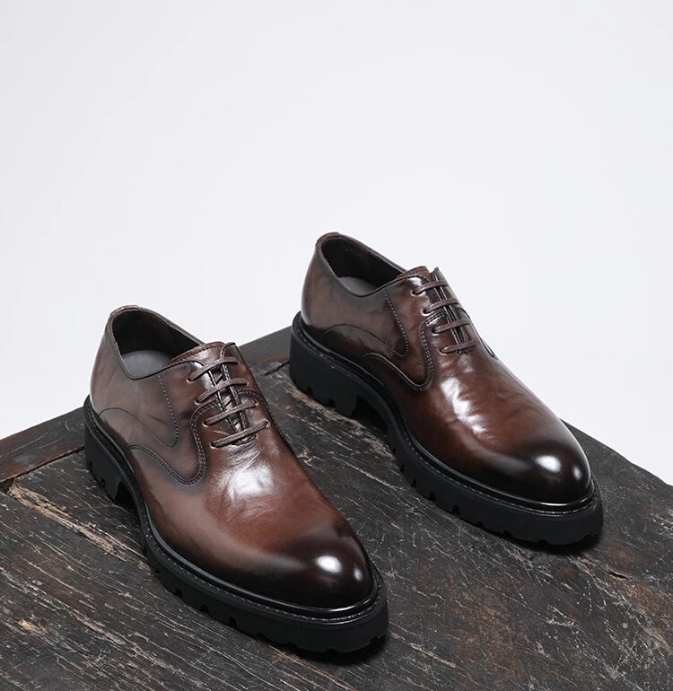 Men's Spring & Autumn Shoes - Genuine Leather Oxford Shoes with Thick Sole, Business & Casual Elegance