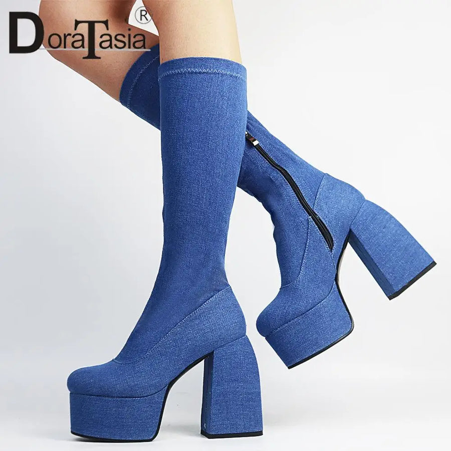 Bottes sexy femme – Grande taille 35-48, talon bloc et solide