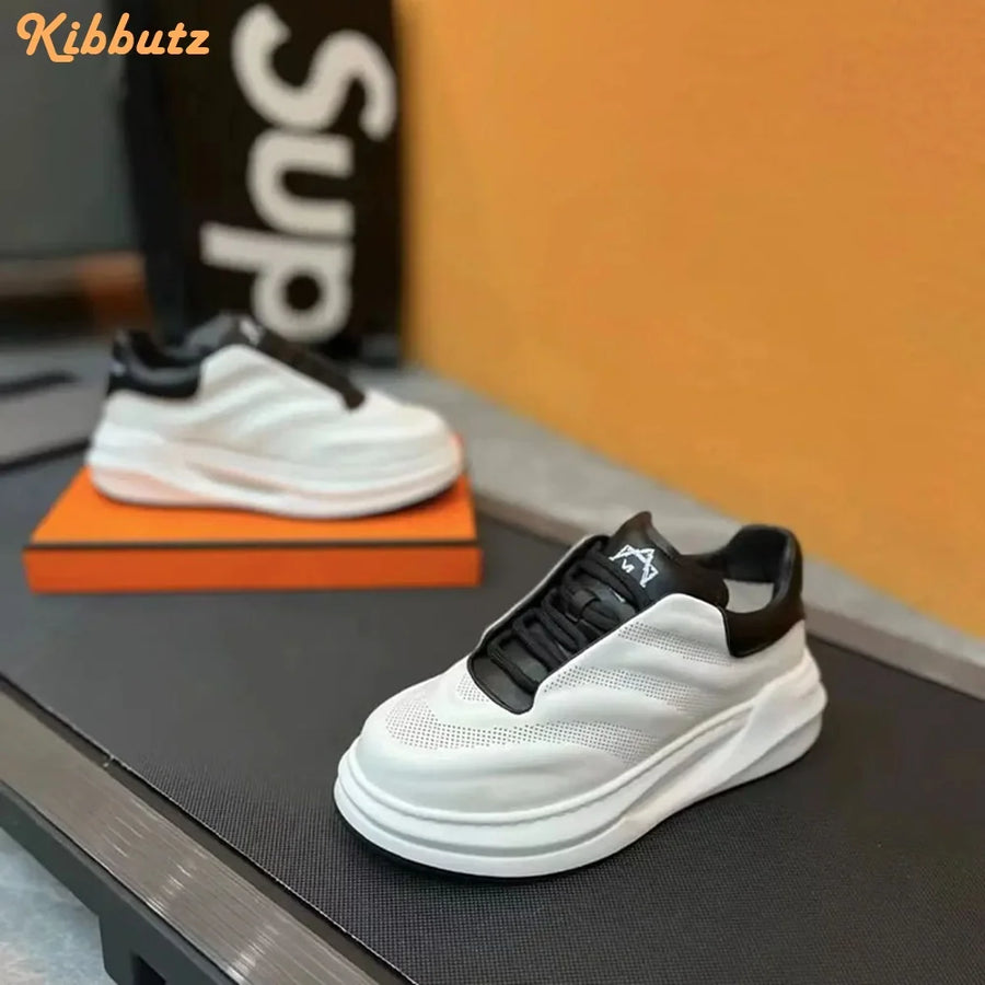2025 Men's Sneakers - Mesh and Leather, Lace-Up, Casual Style