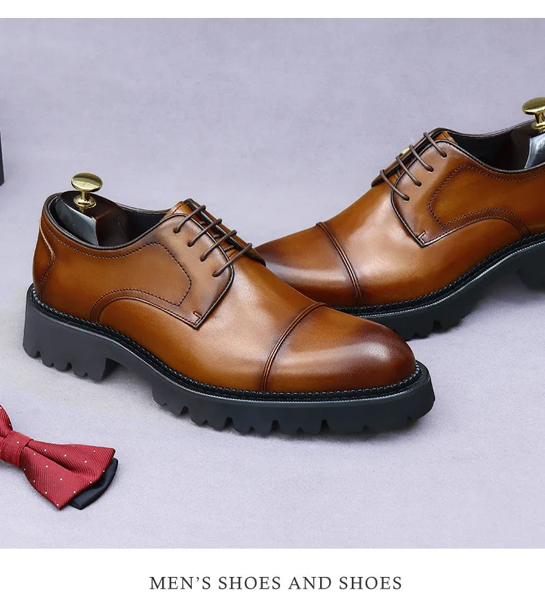 XXCZDOU, Retro Men's Shoes 2025 – Luxury Genuine Leather, Handmade, Elegant British Style, Comfortable Platform – Ideal for Wedding & Evening