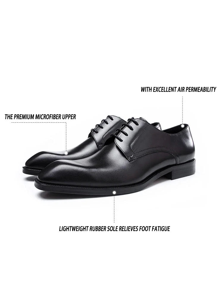 Italian Men's Dress Shoes - Luxury Genuine Leather Handmade Square Toe Lace Up Business & Evening Shoes